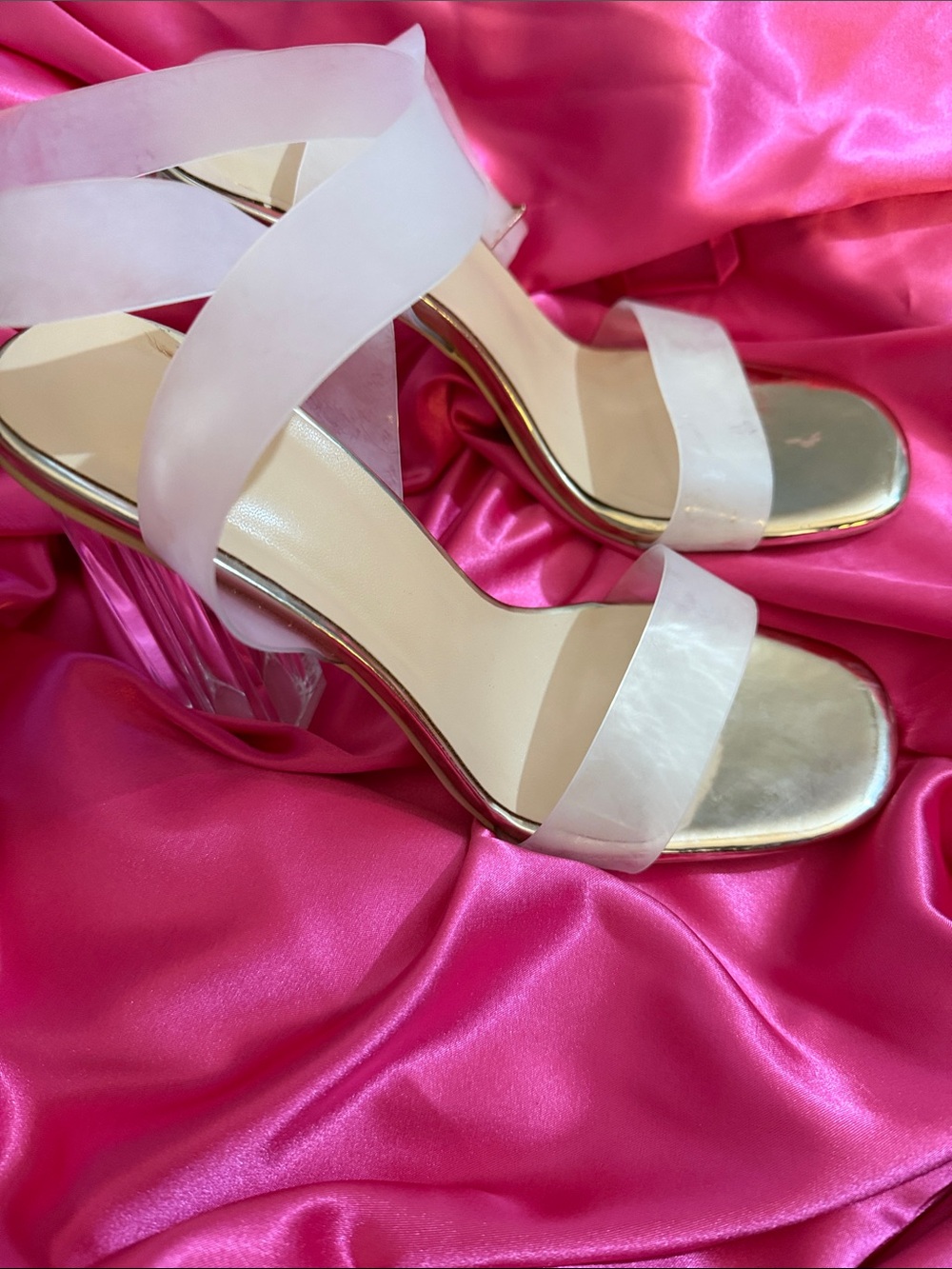 Clear Strap Heeled Sandals in White